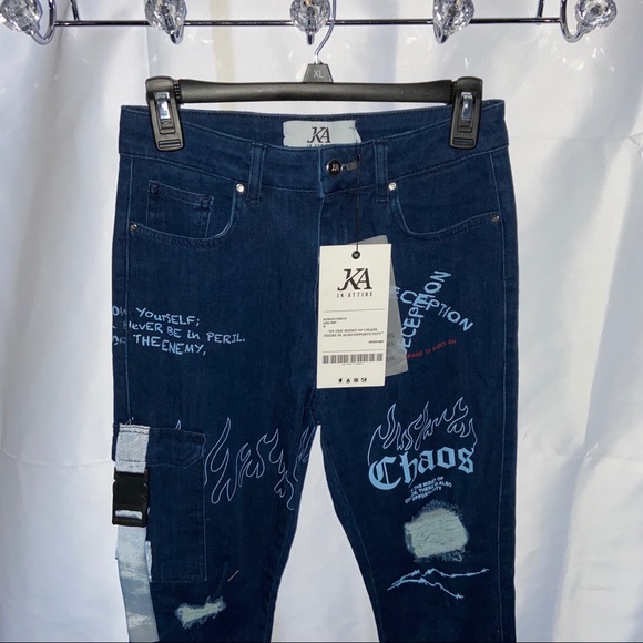 Skinny Graffiti High Waist Knee Rip Cargo Jeans - Picture 3 of 9